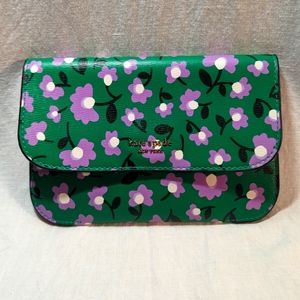 NWOT Kate Spade Molly Party Green Clutch - ditsy purple floral leather wallet